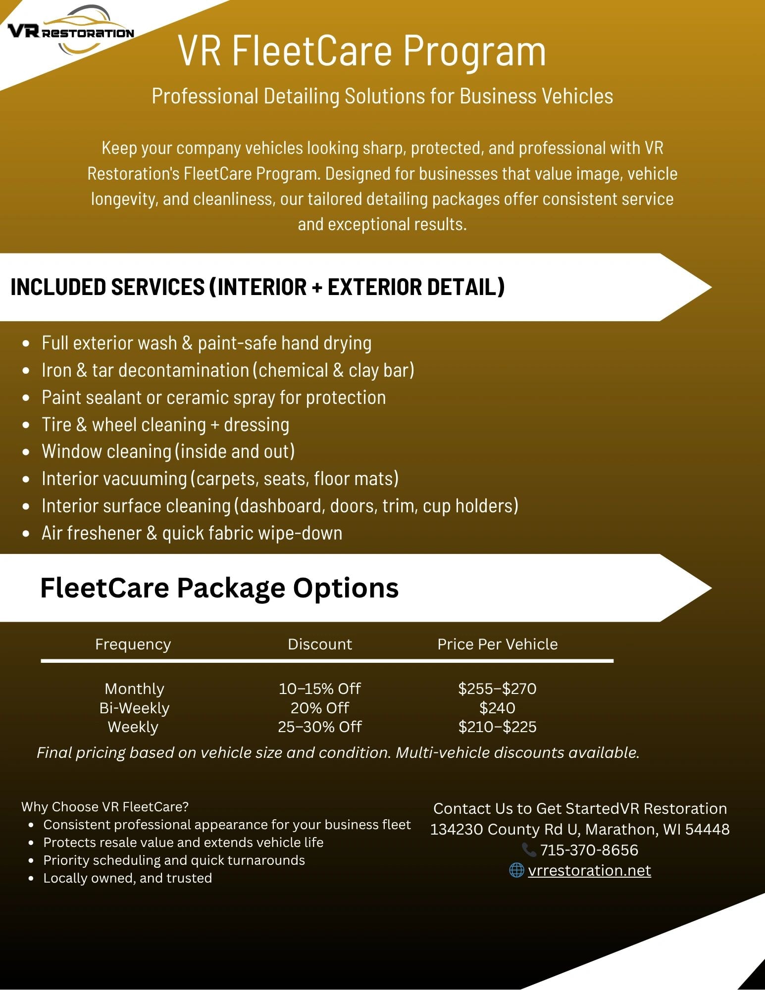 VR Restoration Fleet Care Program — commercial vehicle detailing Marathon WI