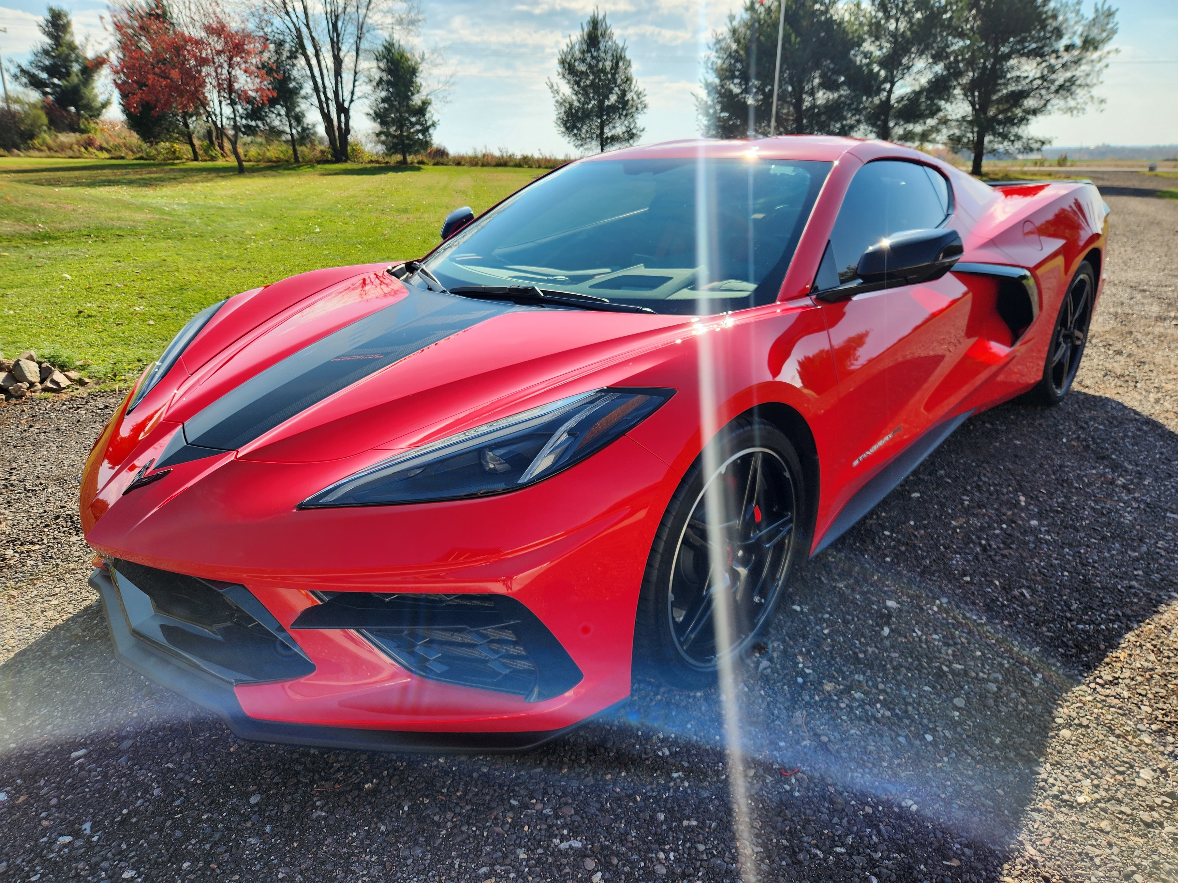 Full front paint protection film PPF on red Chevrolet Corvette C8 Stingray — VR Restoration Marathon WI